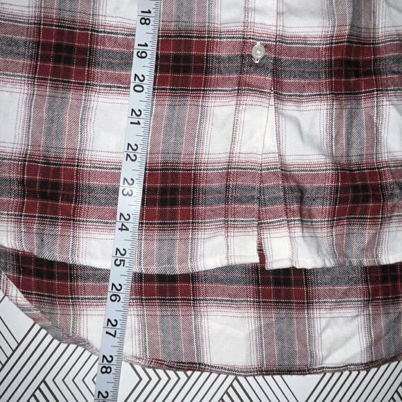Ann Taylor Loft Blouse Wmns Sz XS Red Plaid Button Down Faux Ruffle Collar - Picture 8 of 8